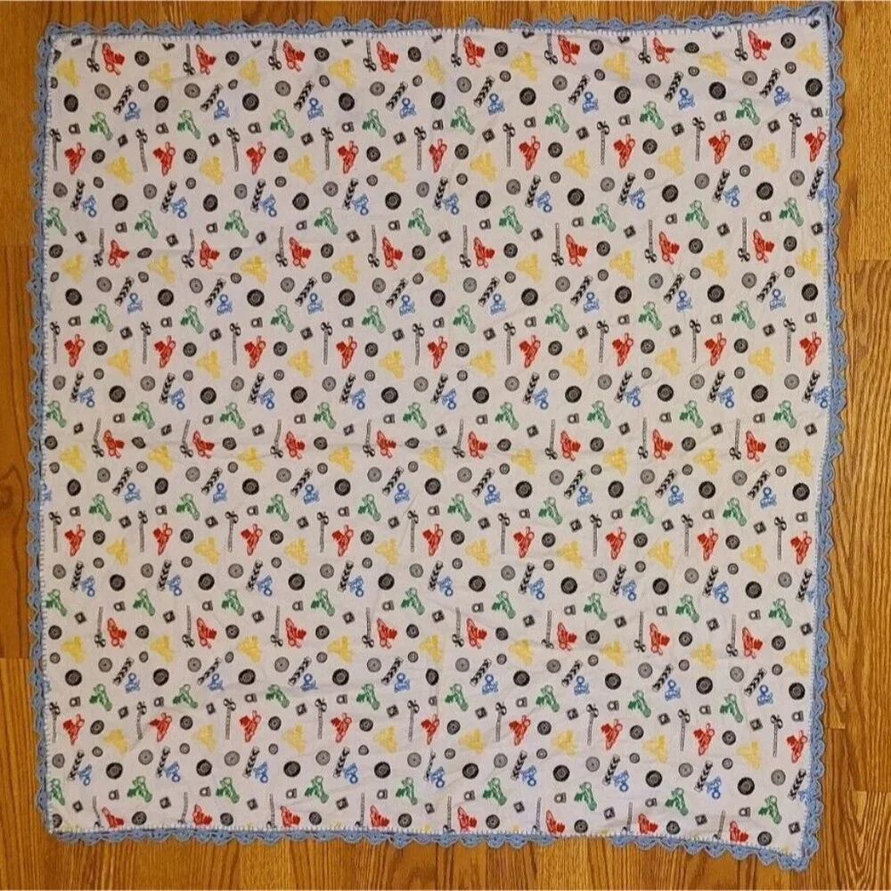 Mario Kart Baby Blanket with Blue Crochet/Knit Trim 41